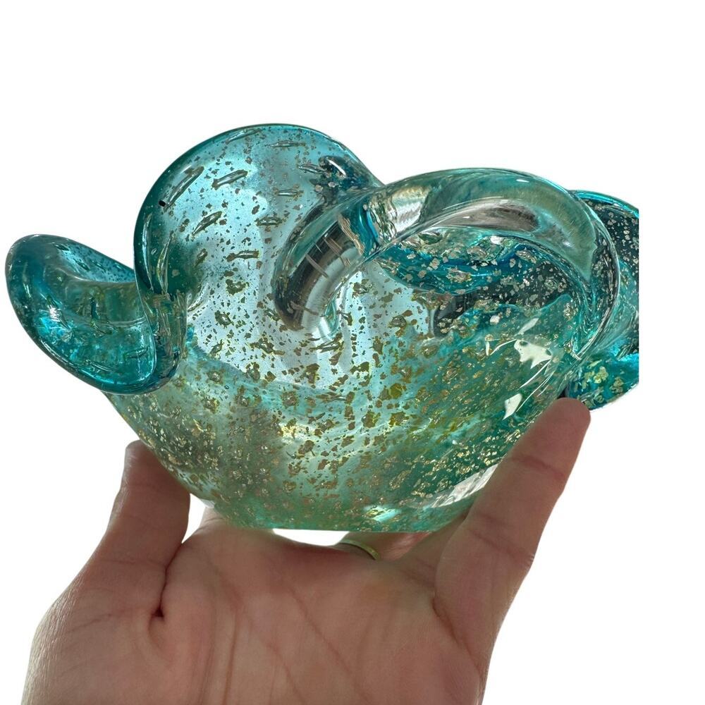 Vtg Murano Bollinato Blue Metallic Gold Fleck Scalloped Art Glass Bowl Ashtray - Picture 3 of 16